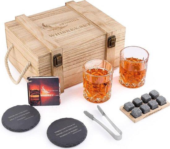 Cadeauset met Whiskyglazen en Koelende Stenen - Perfect voor Mannen van Housewarming.
