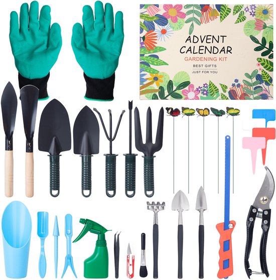 Calendario de Adviento de Navidad 2025 con kit de jardinería para adultos - Incluye herramientas de poda para el jardín - Un regalo de Navidad para los amantes de la jardinería - Apto tanto para hombres como para mujeres. van Merkloos	