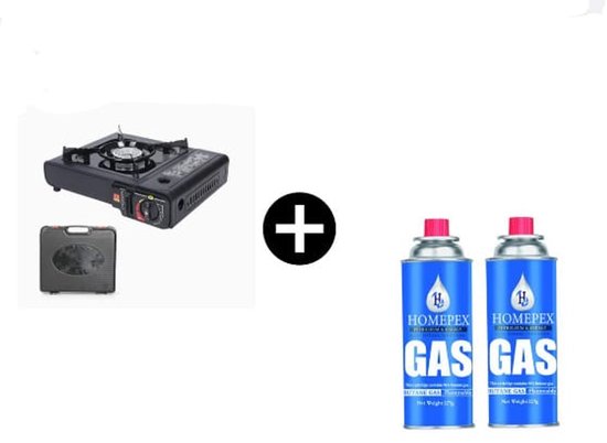 camping kooktoestel 1 pit Inclusief 8 gasbussen gasflessen van BluMill