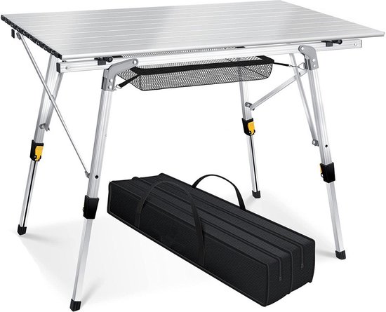 Campingtafel - Inklapbaar - Verstelbaar - Gratis nettas - Kampeertafel - Picknicktafel - Vouwtafel - Klaptafel - Voor outdoor - 90x51,5x45 cm - Zilver van Luxe.