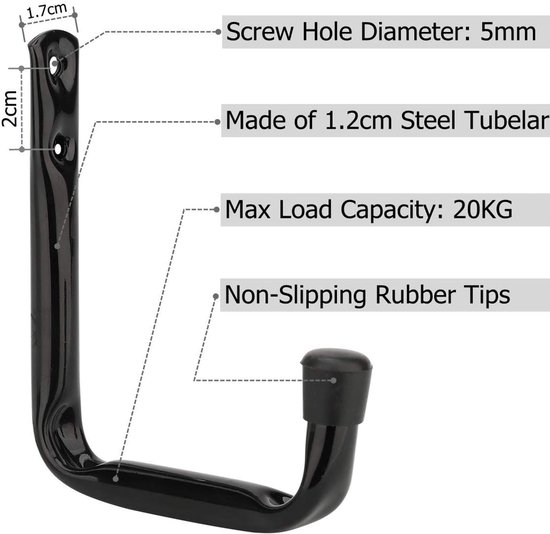 Candala 10 Pack Muurbevestiging Garage-opslaghaken, 10cm pipabiba Heavy Duty Stalen Gereedschapshanger Voor Het Organiseren Van Tuingereedschap, Tassen, Slangen, Speelgoed (12cm x 10cm)