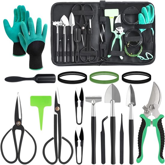Candala Bonsai gereedschap, 22-delige tuingereedschapsset, bonsai-schaar, bonsai-draad, pincet, tuinhandschoenen - bonsai startergereedschapsset voor bonsai beginners van Merkloos	
