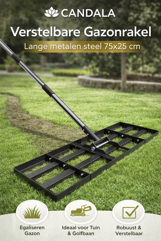 Candala - Gazonhark, gazon-nivelleringshark, metaal, 157 cm, golf, tuinggras, oppervlaktegereedschap, rakel voor gazon, gazonvlakvlakker (25 x 76 cm) van Merkloos	