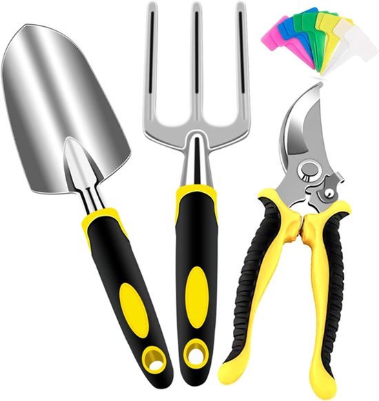 Candala Tuingereedschapsset, 3-delige tuingereedschapsset, tuingereedschapsset voor mannen en vrouwen, met tuinschaar, schep, vork, 10 plastic plantenmarkeringen