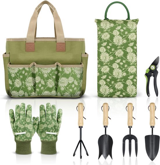 Candala Tuingereedschapsset, robuust tuingereedschap met houten handvat, inclusief tuintas, kniebeschermers, handschoenen, omplanter, kwekers, tuincadeaus voor van Merkloos	