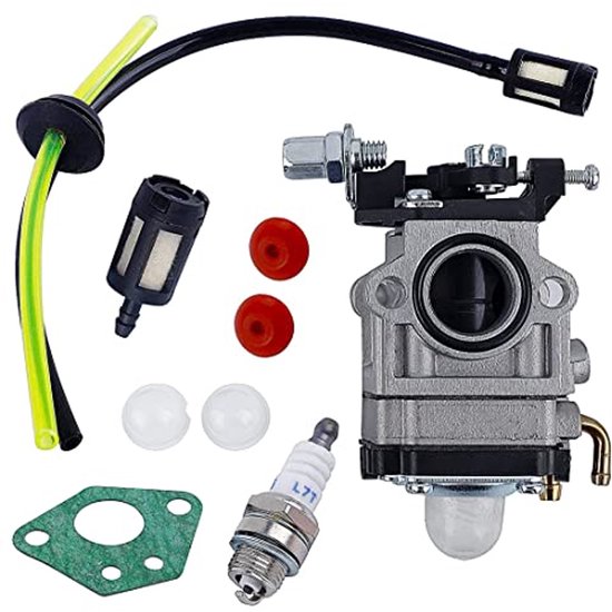 Carburateur set voor grasmaaier 52cc, 49cc, 43cc - inclusief afdichting, slang, bougie en brandstoffilter