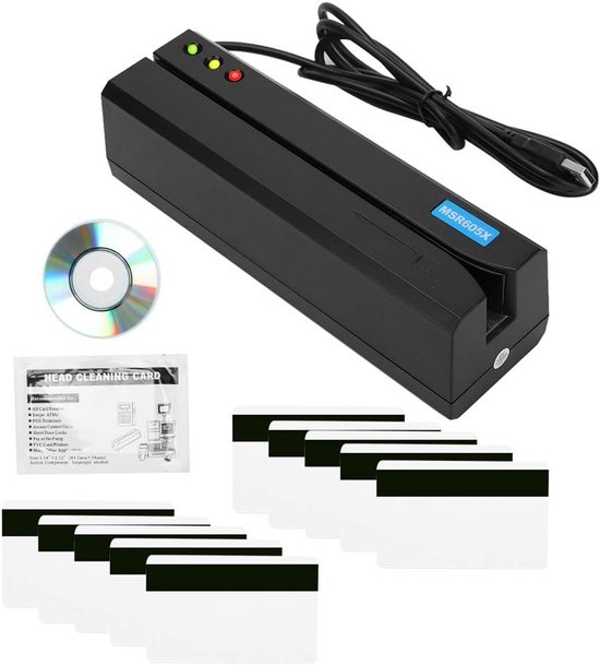 Card Reader met Magnetische Strip - MSR605X Credit Card Reader Writer Encoder 3 Tracks - Inclusief 10 Lege Kaarten - 1 Stuk Verwijderkaarten en 1 Stuk Software CD van Merkloos	