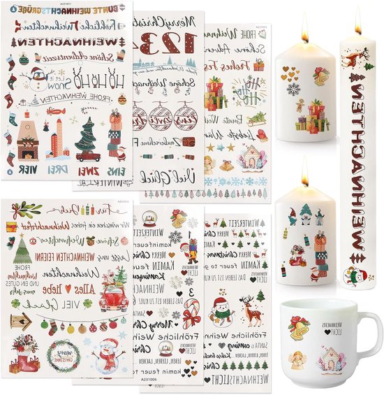 Card Tattoos Christmas, 6 Pcs Candle Tattoos, Water Transfer Printing, Christmas Candle Film, Candle Stickers, Christmas Decoration, Candle Stickers for Candles, Mug, DIY Gift van Merkloos	