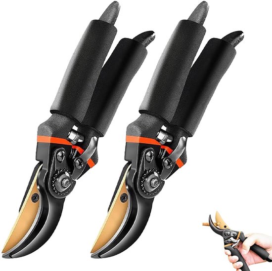 carmdering - Hermhoffer Garden Slicer Pro - Krachtige Snoeischaar - Handheggenschaar - Takken Tot 3 Cm Snijden - Vergrendelbare Draaiknop - Roestvrij Staal - Ergonomisch Ontwerp - Gewrichtsbesparend Werken - 2 Stuks