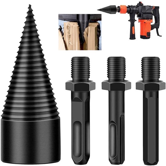 carmdering - Houtkloofboor - Hout Splitsende Boor - Conische Boorbit - Snelle Log Splitting - Universele Handgreep Compatibiliteit - Koolstofstaal Met Titaniumcoating - Antislip Groeven En Hittebestendig - Vermindert Fysieke Inspanning - 4 Delige Set