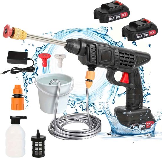 Casa Living Draadloze Hogedrukreiniger - 2x 24V Batterij - 50 Bar Druk - Geschikt voor Auto's, fietsen, tuinmeubelen en terras reinigen van Merkloos	