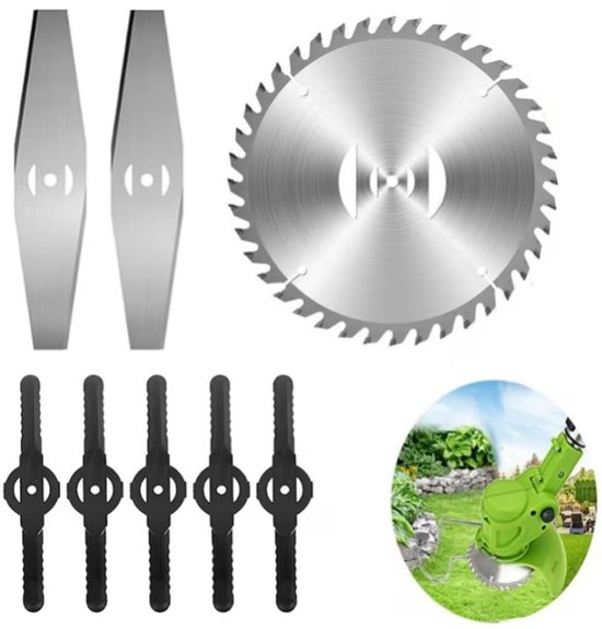 casalora Grasmaaier Messen Set – 8-delige Set met 1 Zaagblad, 2 Stalen Messen en 5 Kunststof Messen – Accessoires voor Accu Bosmaaier en Grastrimmer – Voor Gras, Onkruid en Struiken