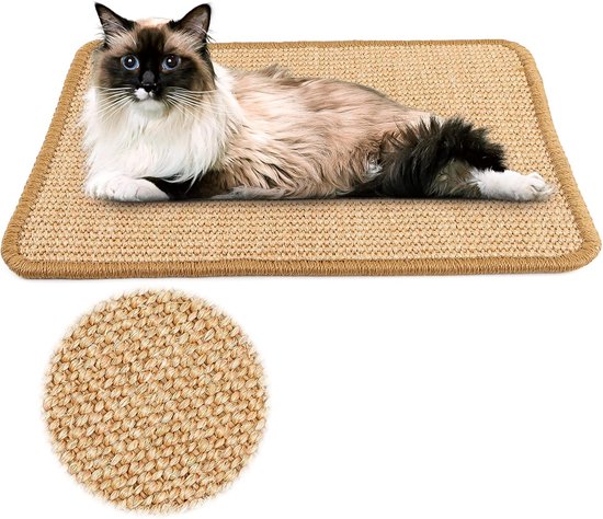 Cat Scratching Mat, Sisal Rug for Cats, Natural Cat Scratching Boards, Non-Slip, Natural Sisal Rug for Cats, Protects Rugs and Sofas (30 x 40 cm, Khaki) van Merkloos	