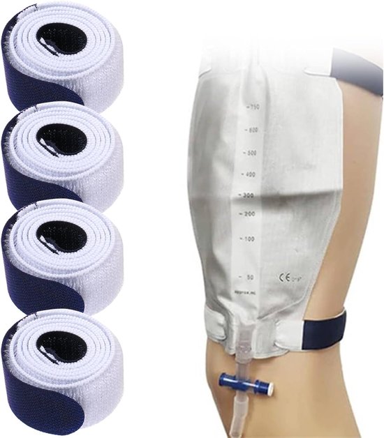 Catheter Leg Bag - Urine Drainage Bag Belt - Washable - Reusable - Non-slip - Soft Elastic Fabric Band - Incontinence - Men - Women - 4 Pieces van Merkloos	