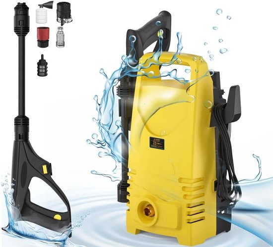 Cellista Hogedrukreiniger 1600W - Elektrische Hogedrukspuit - Autowaspistool - Waterreiniger - 180° Verstelbare Nozzle - 6L/min - Met Slang en Foamfles van Merkloos	