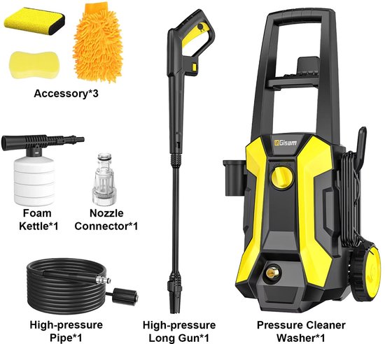 Cellista Hogedrukreiniger 2200W - Hogedrukspuit 180 Bar - terrasreiniger - Waterreiniger Auto - Hogedrukspuit Set - Verstelbare Nozzle 0-180° - 3600 PSI van Merkloos	