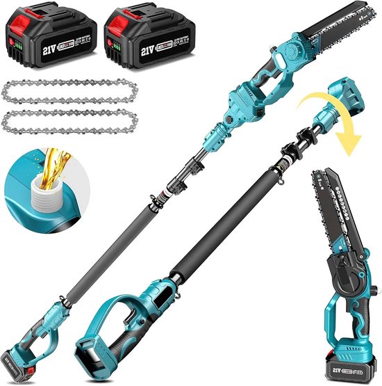 Cellista Kettingzaag 6 Inch 21V - Elektrische Snoeizaag - Accu Takkenzaag - Telescopische Snoeischaar 40mm - 2 Meter Verlengstang - 3500W van Merkloos	