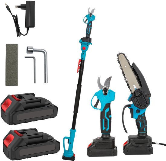 Cellista Kettingzaag Set 200cm - Snoeischaar - Telescopische Paalzaag - Elektrische Boomzaag - 25mm Snijdiameter - 18V Accu van Merkloos	