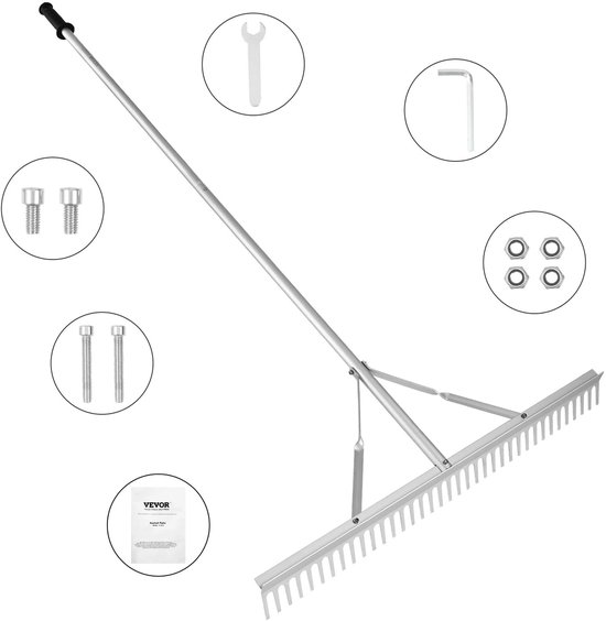 Cellista Landschapshark - Egaliseerhark - Tuinhark - Aluminium Hark 91 cm met 190 cm Steel voor Tuin, Vijver en Gazon
