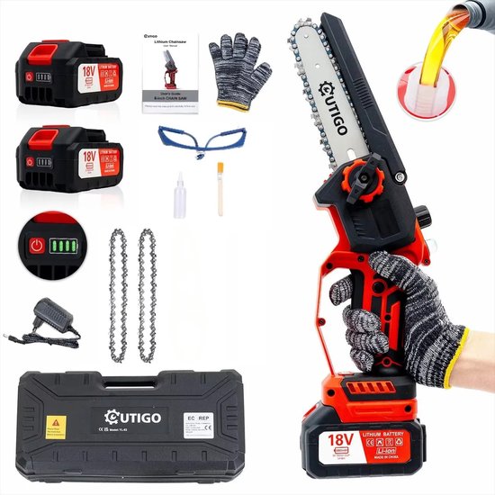 Cellista Mini Kettingzaag - Accu Kettingzaag - Snoeizaag - Takkenzaag - 2 Accu’s - 3 Kettingen - Automatische Smering van Merkloos	
