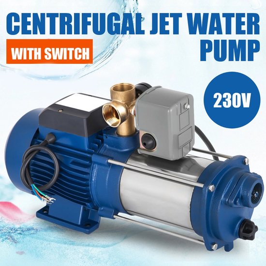 Centrifugaalpomp - 9 Bar - 1800W - 2850 RPM - Roestvrij Staal & Gietijzer - 4000 liter per uur - Geïntegreerde Thermische Motorbeveiliging - Blue van Merkloos	