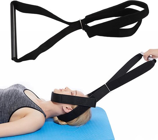 Cervicale tractieapparaat voor de nek - nek stretcher - chiropractische decompressie - comfortabele grip - cervicale trekband met kinbeschermer van Merkloos	