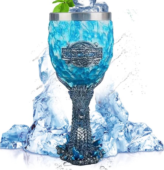 Chalice Game of Thrones - Stark - Tully - Targaryen - Lannister - Baratheon - RVS - Houten - 3D Koffie en Bierbeker Drinkgerei (Blauwe Draak) van Nemesis Now
