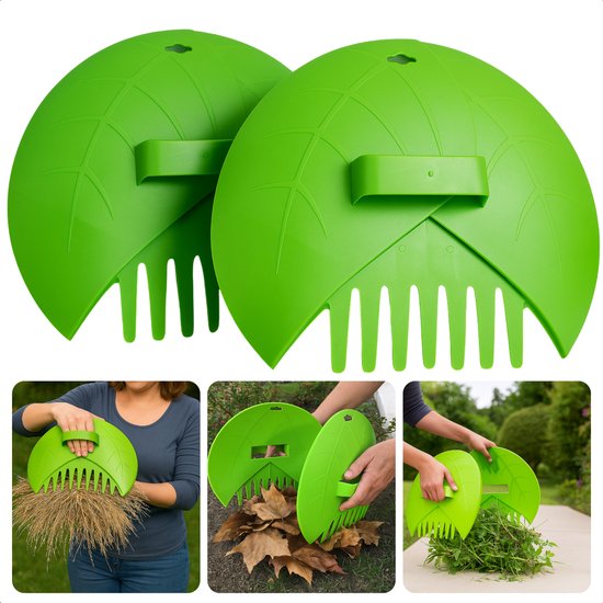 Cheqo® Bladgrijper Set - Bladgrijpers - Hark - Bladhark - Handharken - Bladeren Tuinhark - Lichtgewicht Kunststof - Tuinafval Verzamelen - Groen van Cheqo