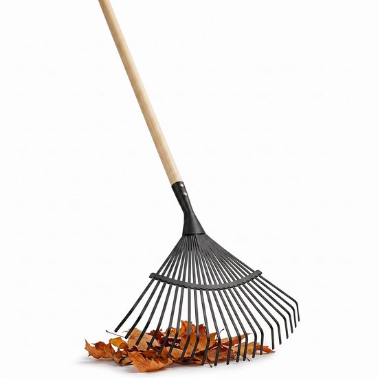Cheqo® Bladhark met Houten Steel en Metalen Tanden - Gazonhark voor Bladeren Harken - Tuinhark - Grashark - Waaier Hark - Herfst Tuin - Lange Steel - Metalen Bladhark - Bladverzamelaar - Gazonveger - Bodembewerker - Tuingereedschap van Merkloos	