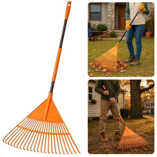 Cheqo® Bladhark - Tuinhark - Comfortabele Handgreep - Terugverende Hark - Bladeren Verzamelen - Gras en Tuinafval - Tuinonderhoud - Ergonomisch Ontwerp - Tuinier Gereedschap - Betrouwbare Hark van Cheqo