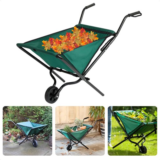 Cheqo® Draagbare Opvouwbare Kruiwagen - Tuinwagen - Lichtgewicht - Inklapbare Kruiwagen - 110 x 56 x H64 cm - Max. 30 kg Draagvermogen - 20 cm Wiel - Handig en Compact van Cheqo®