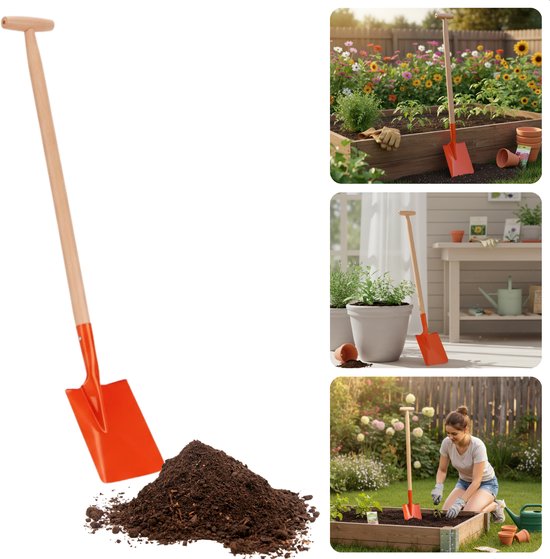 Cheqo® Metalen Schep - Houten Steel - 65 cm - Tuinschep - Willekeurige Uitvoering - Metaal En Hout - Schop - Schep - Sneeuwschep van Merkloos	
