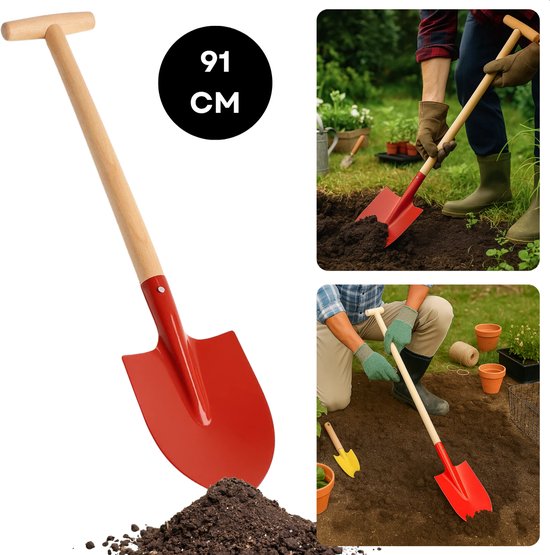 Cheqo® Metalen Schep - Houten Steel - Tuin Gereedschap - Willekeurige Kleur - Stevige Schep - Lange Steel - Tuinwerkzaamheden - Schep Voor Tuin - Duurzame Materialen - Multifunctionele Schep van Merkloos	