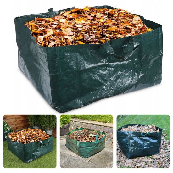 Cheqo® Opvouwbare Vierkante Tuinafvalzak 150L - Grote Tuinafvalzak met Hengsels - 69x69x38 cm - Opvouwbare afvalzak - Afvalzakken - Prullenbak - Tuinzak - Wasmand - Bladzak van Cheqo®