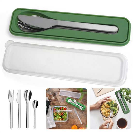 Cheqo® RVS Bestekset voor Onderweg - Herbruikbaar Bestek - Mes, Vork en Lepel - Compact en Duurzaam - Inclusief Meeneemdoosje van Cheqo