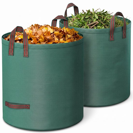 Cheqo® Tuinafvalzak Set van 2 - Tuinzak - Bladzak - Tuinvuilzak - Groenafvalzak - Bladerzak - Afvalzak voor Tuin - Opvouwbaar - Zelfstaand - met Handgrepen - Herbruikbaar - Waterdicht - voor Bladeren - Gras en Snoeiafval - Tuintas - Groen