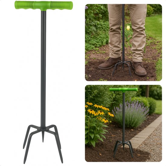 Cheqo® Tuinklauw Woelvork - Metaal - Tuinfrees - Onkruidsteker - Onkruidtrekker - Aarde Losmaken - Grond Beluchten - Kultiveren - Ergonomisch - Onkruid Wieden - Onkruidverwijderaar - Duurzaam en Efficiënt van Cheqo
