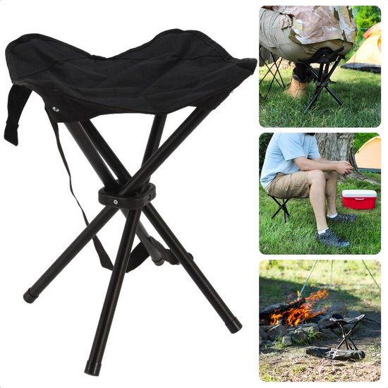 Cheqo® Vouwkruk Camping - Vouw Kruk - Opvouwkruk - Krukje - Opvouwbare Kruk - Kampeerkruk - Draagbaar en Compact - Kunststof en Polyester - Zwart van Cheqo