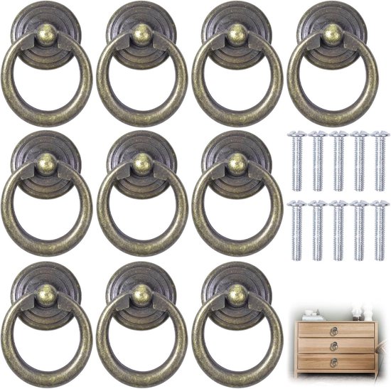 Chest Handle - Cabinet Doors - Retro Style - Vintage Furniture Handles - 10 Pieces - Bronze van Merkloos	