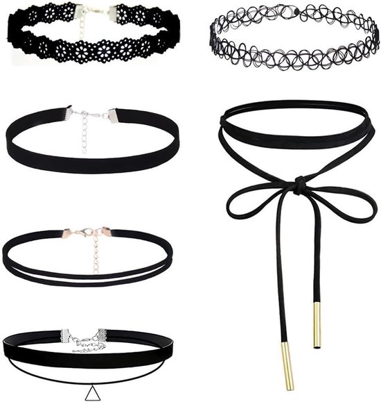 Choker Halskettingen Set voor Vrouwen - Zwarte Leren, Kant en Velours Chokers voor Tieners en Meisjes - Stijlvolle Accessoires voor Elke Gelegenheid