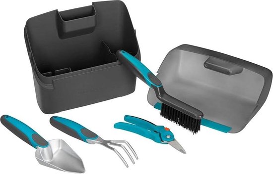 City Gardening Balcony Box with Integrated Tin - Four Piece Garden Set for Balcony and Patio Gardens - Plant Shovel Scraper Scissors Dustpan. van Prêt à Pousser