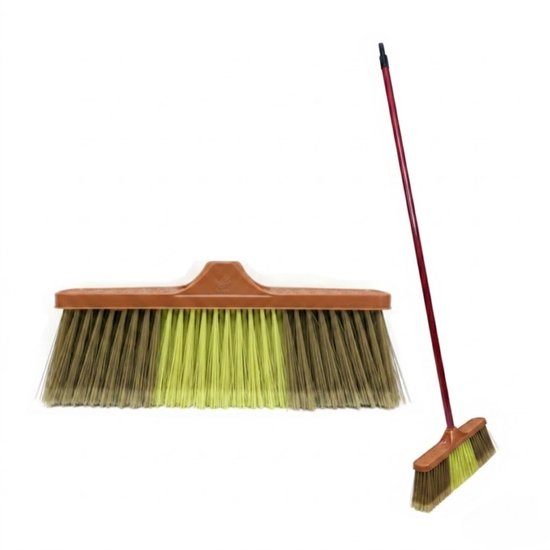 Clean bezem met Lange Steel - 134x32 cm - Professionele Kamerbezem voor Parket, Laminaat & PVC - Anti-Statische Vloerveger - Verwijdert Dierenharen & Stof - Ergonomische Huisbezem - Krasvrije Vloerborstel voor Woonkamer & Keuken - Groen/Rood