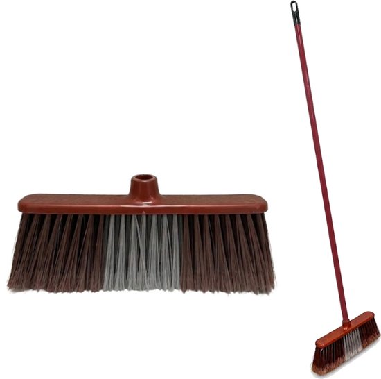 Clean Bezem met Steel - 132x28 cm - Binnenbezem - Voor Parket & Laminaat - Kamerveger - Zaalveger - Zachte Bezem - Straatbezem - Binnen Bezem - Ergonomische Huishoudbezem - Krasvrije Veger voor Gladde Vloeren - Fijnhaar Zachte Borstel - Rood/Rood