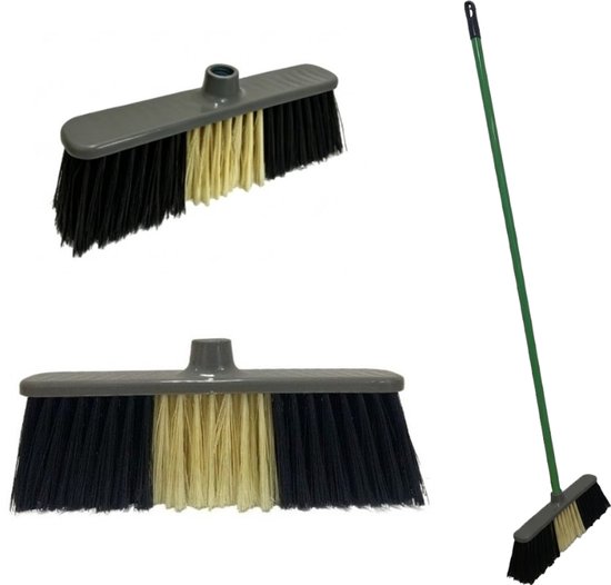 Clean Bezem met Steel - 132x28 cm - Binnenbezem - Voor Parket & Laminaat - Kamerveger - Zaalveger - Zachte Bezem - Straatbezem - Binnen Bezem - Ergonomische Huishoudbezem - Krasvrije Veger voor Gladde Vloeren - Fijnhaar Zachte Borstel - Zwart/Groen