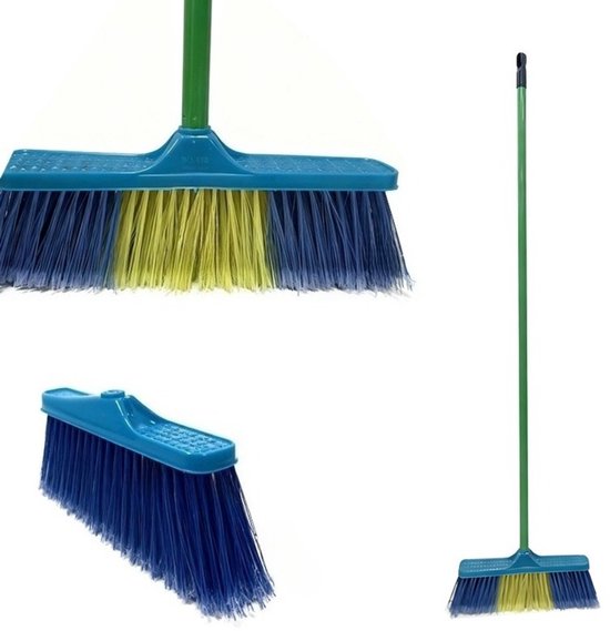 Clean Binnenbezem met Steel - 134x32 cm- Zachte Bezem voor Parket, Laminaat & PVC - Kamerbezem met Lange Steel - Anti-Stof & Dierenharen - Huishoudelijke Vloerwisserl - Indoor Veger voor Woonkamer & Keuken - Blauw van Merkloos	