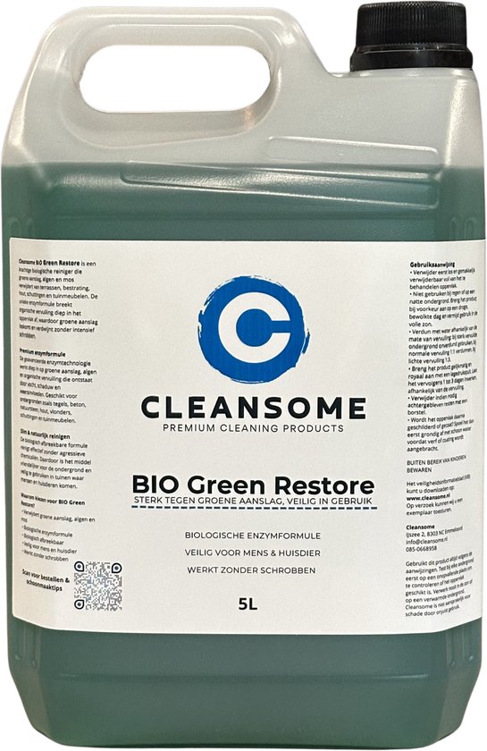 Cleansome BIO Green Restore 5L – Groene Aanslag Verwijderen Zonder Schrobben – Terrasreiniger voor Tegels, Hout en Vlonders – Groene Tegels Reinigen – Vriendelijk voor tuin, planten en dieren van Merkloos	