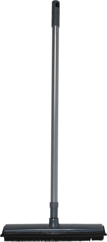 Cleenify Rubberen Bezem met steel - Vloertrekker Hondenharen - Kappersbezem - Vloerwisser - Bezem binnen en buiten - Telescoop steel 68-120 cm - Zwart van Merkloos	