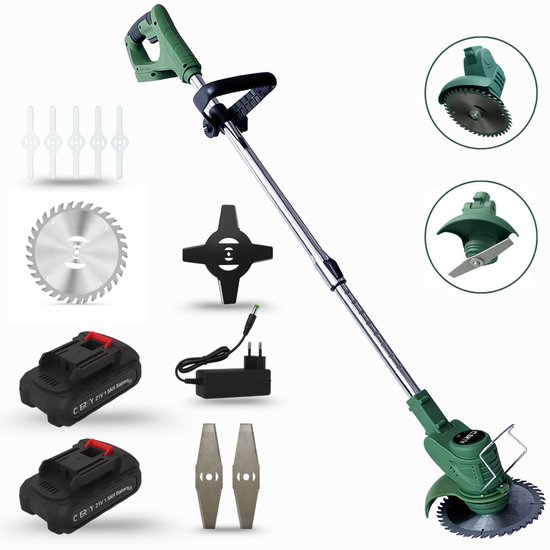Clerby - Kantenmaaier - Grastrimmer - 4 bladen - Bosmaaier - Inclusief 2 accu's - Groen