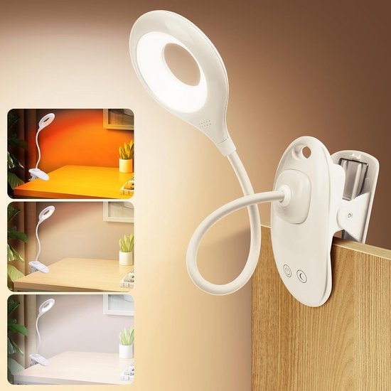 Cliplamp 26 LED oplaadbare - draadloze bureaulamp met aanraakbediening - 3 kleuren en continu dimmen - 360 ° verstelbaar voor nachtkastje, werk, lezen, studeren van Merkloos	