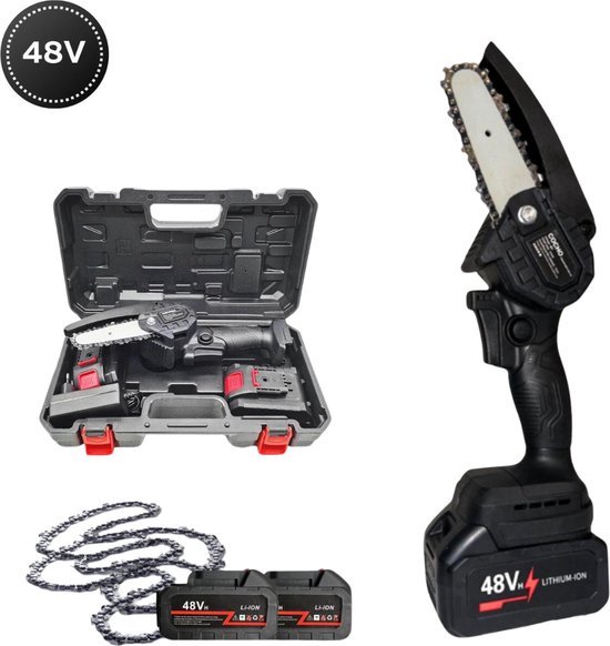 COCHO® Mini kettingzaag 4 Inch - Snoeizaag - Kettingzaag - Kettingzaag Electrisch met 2 Accu en 2 Zaagketting - Inclusief Koffer Zwart van COCHO®